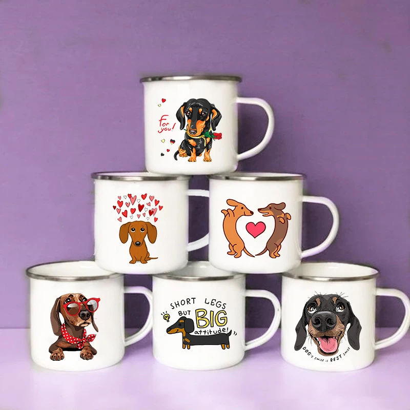 Wine Beer Juice - Komik Dachshund Baskı Yaratıcı Emaye Kupa
